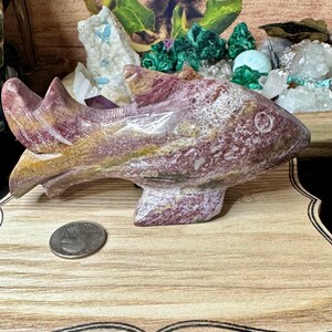 Large Ocean Jasper Shark Carving: Red & Yellow Stone