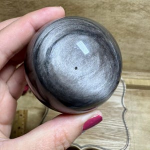 Flashy Silver Sheen Obsidian Sphere: Free Stand & Gift