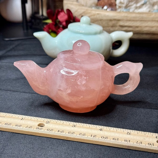 Teapots, rose quartz teapot, Caribbean calcite teapots, teapot carvings, crystal teapots, rose quartz, Caribbean calcite
