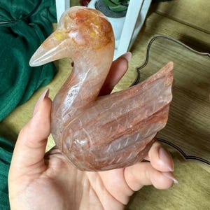 Unique Fire Quartz Swan Carving, Hand-Carved Stone Sculpture, Bird Lover Gift, Red Crystal Figurine