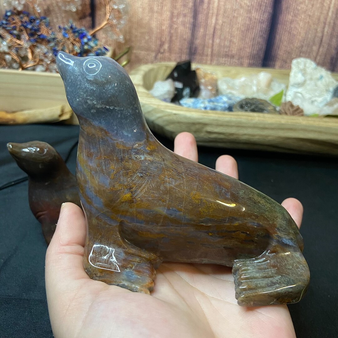 Ocean Jasper Large Seal Carvings Etsy