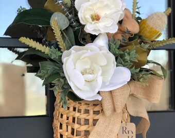 Magnolia Spring Hanging Basket: Farmhouse Easter Decor