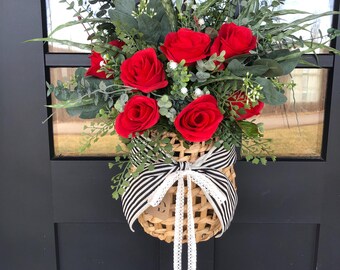 Spring Wreath/Spring Hanging Basket/Wreaths/Red Roses Hanging Basket/Summer Wreaths/Mother’s Day gift