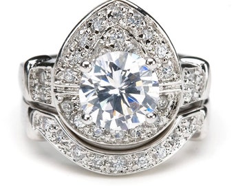 Lana Turner Replica CZ Silver Wedding Ring Set
