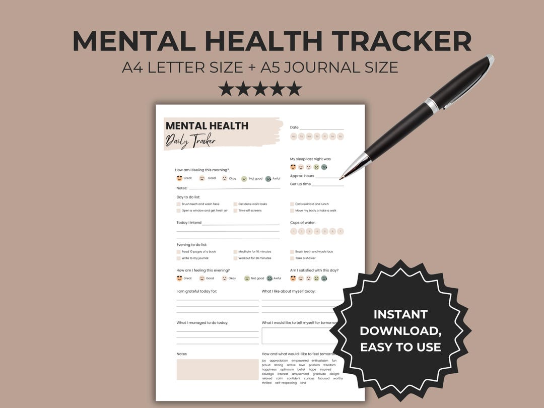 Mental Health Daily Tracker Printable | Mood & Self Care Planner ...