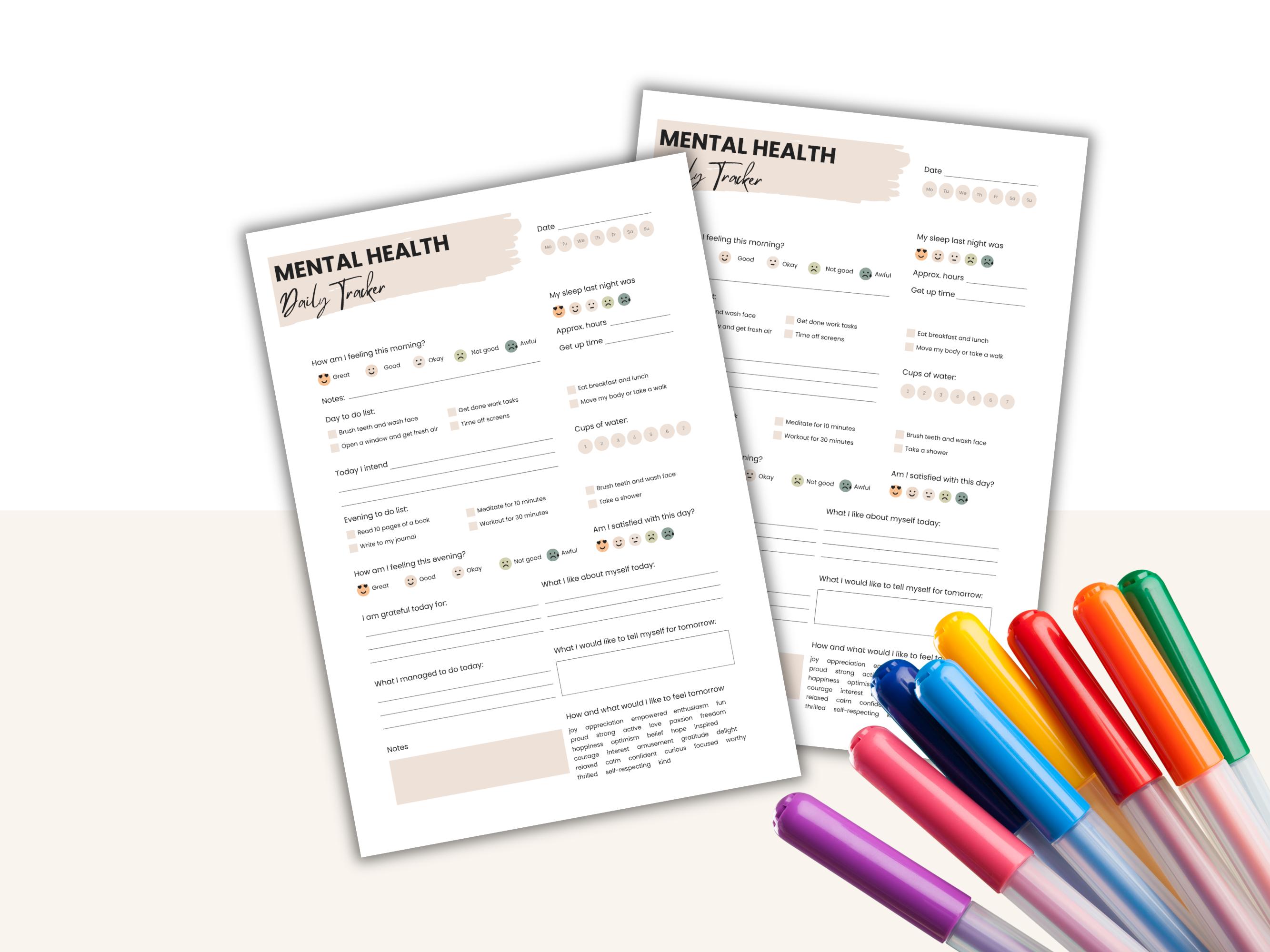 Mental Health Daily Tracker Printable | Mood & Self Care Planner ...