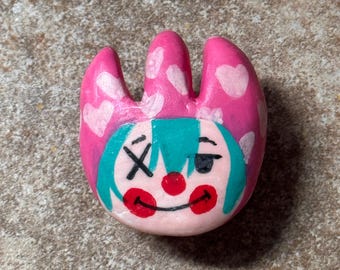 Cute Handmade Pink Jester Clown Clay Pin