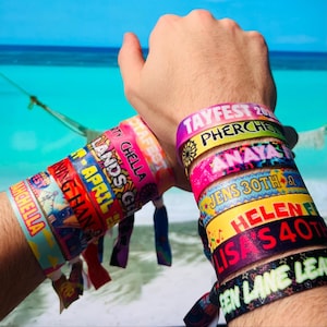 Personalized Festival Fabric Wristbands: Full Custom Bands for Event, Wedding, Birthday, Party, Bachelorette, Bachelor, Prom / School Events