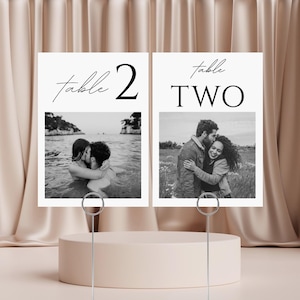 Cartes de table avec photo numéros, cartes de table de mariage, cartes de table photo personnalisées, cartes de table minimalistes modernes élégantes pour un événement de mariage anniversaire