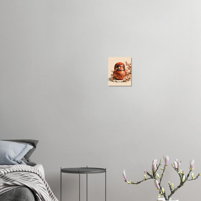 Daruma-Puppe und Pflaumenblüten-Druck, Wandkunst im japanischen Holzschnittstil Bild 6