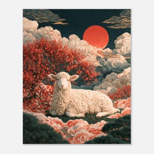 Year of the Sheep 2027 Print, Japanese Woodblock Style Wall Art image 3