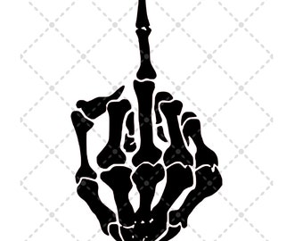 スケルトン中指 svg ファイル | SVG PNG JPG | シルエット & クリカット カット ファイル | 昇華印刷可能 | デジタル ダウンロード ファイル