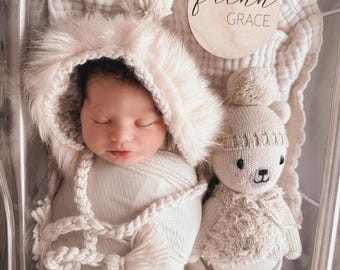 Placa de madera grabada para anunciar el nombre del bebé: accesorio para fotos de recién nacidos