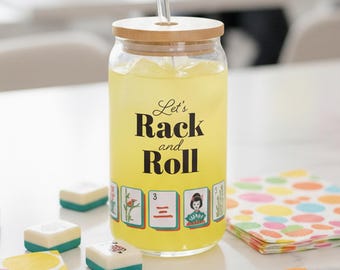 Vaso de mahjong con pajita para jugadores de mahjong: Regalo de Rack and Roll para amantes del mahjong, vaso con pajita, detalle para aficionados al mahjong