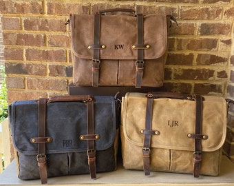 Herren Laptoptasche Canvastasche Personalisiert Herren Leder Laptoptasche Personalisiert, Herren Messenger Tasche, Canvas Ledertasche für Männer, Herren Crossbody Bag