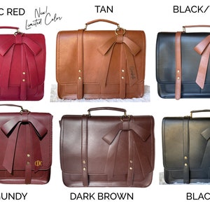 Red leather laptop bag with bow. Brown vegan leather laptop bag for women with computer pocket. Tan leather laptop bag women. Dark red burgundy leather laptop bag for women. Black and tan laptop bag for women. Black leather laptop bag for women.