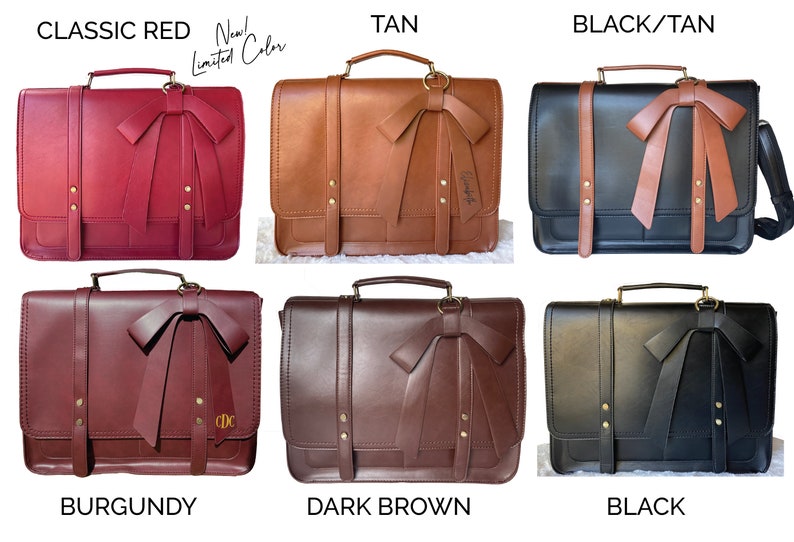 Red leather laptop bag with bow. Brown vegan leather laptop bag for women with computer pocket. Tan leather laptop bag women. Dark red burgundy leather laptop bag for women. Black and tan laptop bag for women. Black leather laptop bag for women.