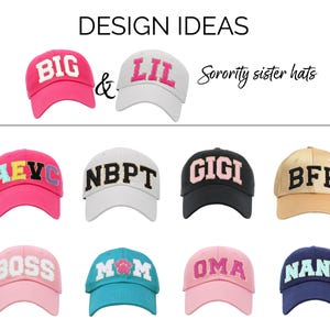 Example of varsity letter and baseball hat color combinations. Custom gift hat for Nana. Hat fir Gigi. Hat for Mom. Hat for dog Mom. Hat for Oma. Hat for Nana. Hat for BFF. Hat for CEO. Hat for Boss. Hat for CFO. Hat for cat Mom. Mothers day gift hat