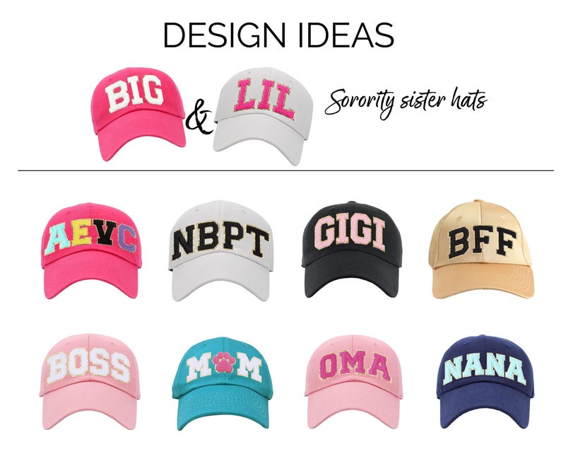 Example of varsity letter and baseball hat color combinations. Custom gift hat for Nana. Hat fir Gigi. Hat for Mom. Hat for dog Mom. Hat for Oma. Hat for Nana. Hat for BFF. Hat for CEO. Hat for Boss. Hat for CFO. Hat for cat Mom. Mothers day gift hat