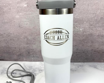 Personalized football coach water bottle gift: Stanley tumbler for soccer coach basketball coach baseball coach with athlete signatures