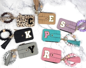 Personalized wristlet wallet with varsity letter keychain bracelet money holder stocking stuffer for teen girl gift under 20 for new driver