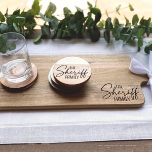 Custom charcuterie board personalized, custom wood coaster personalized cutting board and coaster set, couples gift, house warming gift set