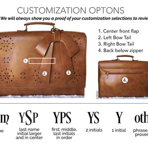 Personalized brown leather laptop bag, monogram leather laptop bag, leather laptop bag for women, women's vegan leather laptop bag with bow image 9