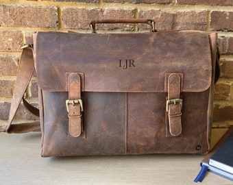 Mens genuine leather laptop bag custom mens leather messenger bag personalized, mens leather satchel bag, mens leather crossbody bag brown