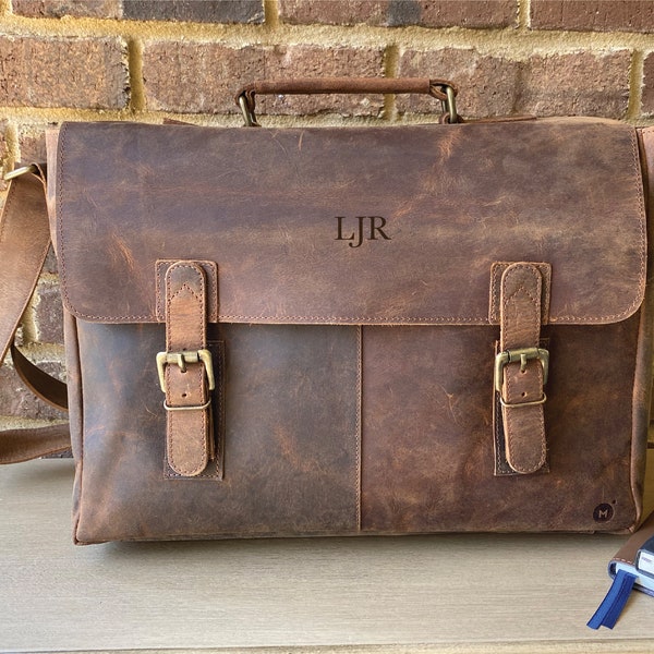 Mens genuine leather laptop bag custom mens leather messenger bag personalized, mens leather satchel bag, mens leather crossbody bag brown
