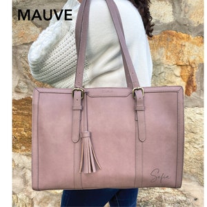 Sac pour ordinateur portable personnalisé en cuir mauve pour femme, porte-documents en cuir pour femme, sac pour ordinateur portable 15,6 pouces Sac pour ordinateur portable 16 pouces, nouveau cadeau d'emploi pour elle