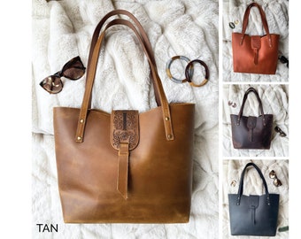 Personalized brown leather tote bag, genuine leather shoulder bag, large leather purse, new job gift for her, leather carry on bag for her