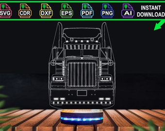 3D LED illusion lamp ready Classic Semi Truck vector file.