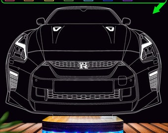 GTR R35 Front view vector drawing cut file, 3D LED illusion lamp ready file.