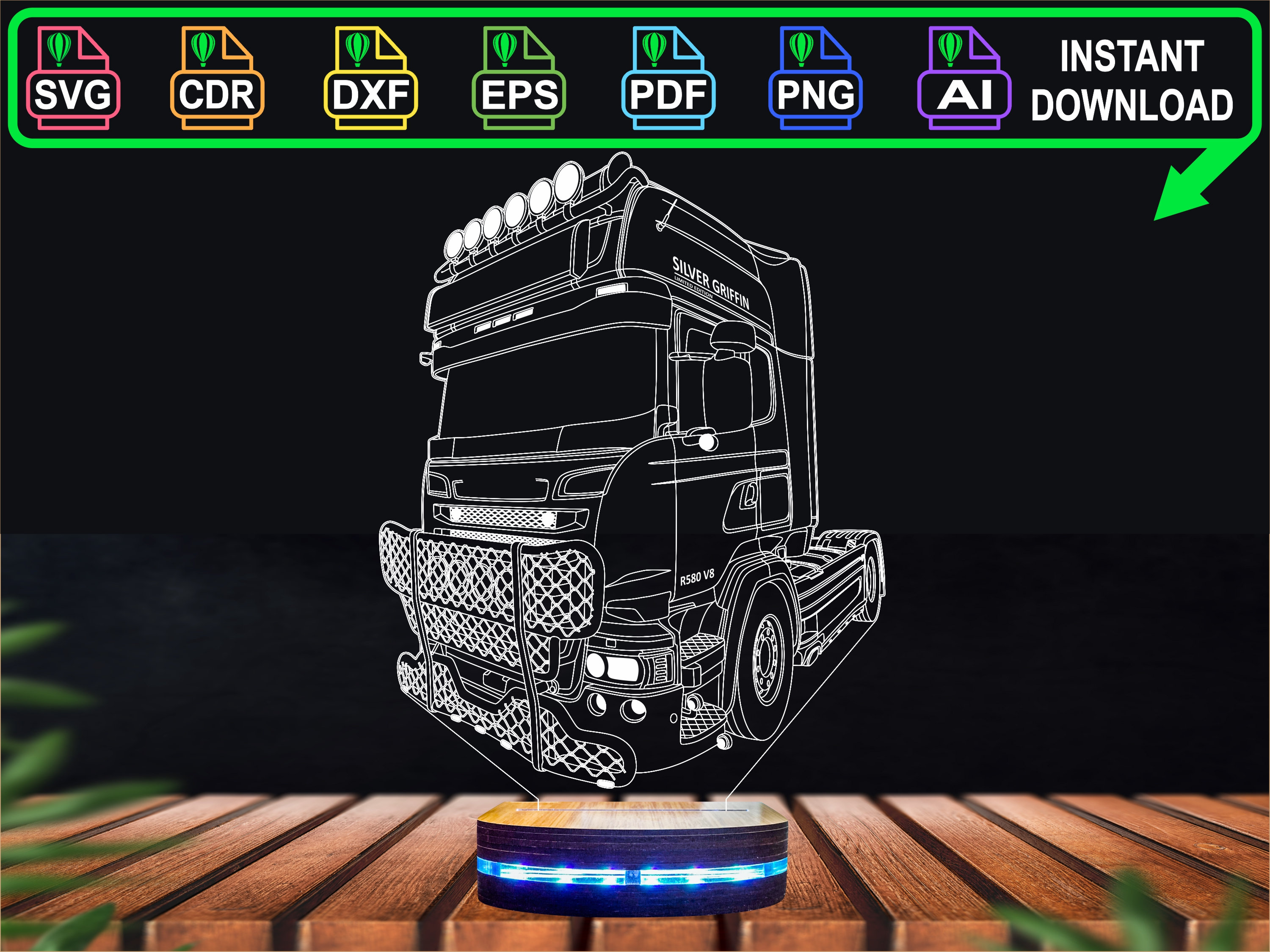 Lampe Camion SCANIA V8 Personnalisée, Veilleuse camion Scania V8