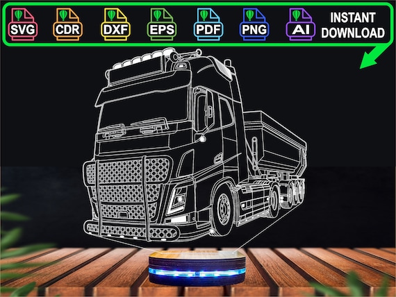 Euro Semi Truck Fh and Tipper Trailer Vector File, 3D Led Lamp