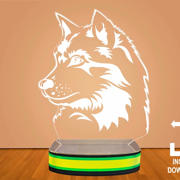 3D LED Illusion Lamp Wolf SVG Cut File for Glowforge and Laser CNC Router Users.