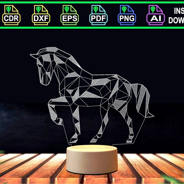 3D LED illusion lamp ready Horse vector file.