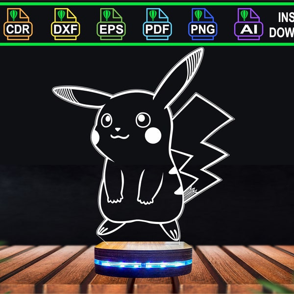 3D LED illusion lamp ready Pikachu vector file.