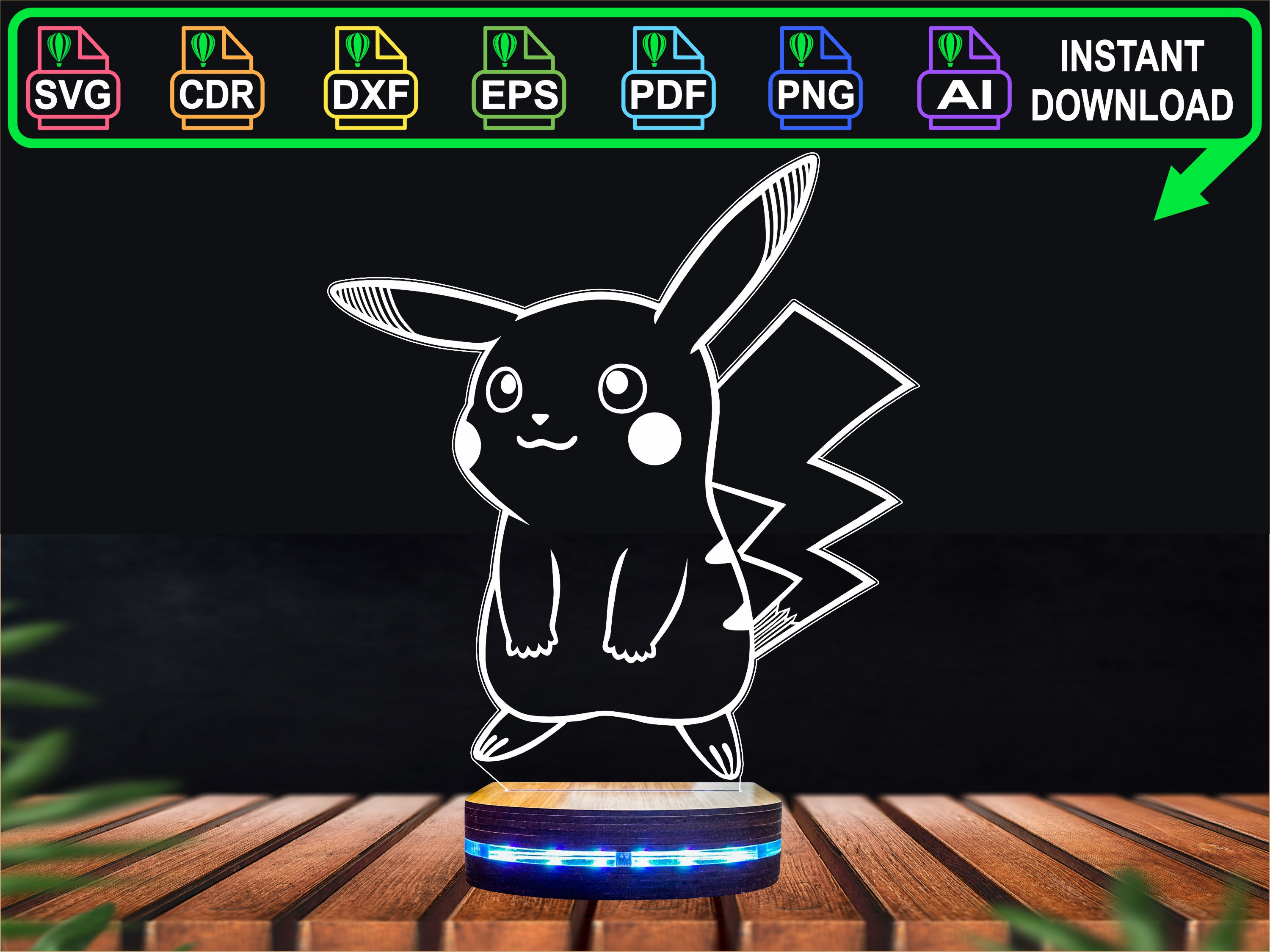 Pikachu 3D LED Lamp with a base of your choice! - PictyourLamp