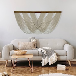 Macrame Wall Hanging Woven Tapestry Beige Fiber Art Wall Decor Contempopary Art Mid Century Modern Wall Decor
