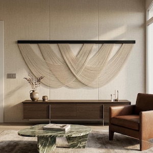 Tapiz de pared de macramé extragrande, moderno y personalizado, arte contemporáneo para la decoración de la sala de estar.