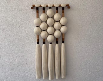 Handcrafted Cotton Macrame Wall Hanging, Boho Fiber Art - 16x34