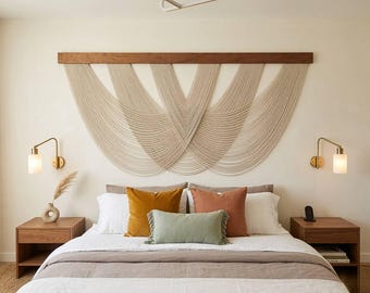 Großer Makramee Wandbehang Beige Boho Chic Fibre Art Tapisserie Moderne Wohnzimmer Dekoration