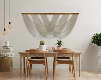 Extra Large Macrame Wall Hanging: Beige Woven Fiber Art Tapestry