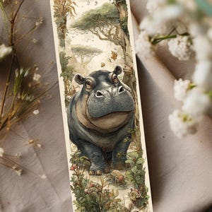 Hippopotamus Landscape Bookmark/Wildlife Aesthetic Page Marker/Nature Reading Accessories/Bookworm Gift