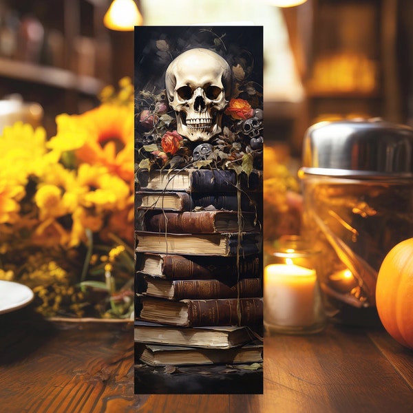 Skull on Books Gothic Bookmark/Halloween Bookish Gifts for Readers