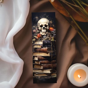 Skull on Books Gothic Bookmark/Halloween Bookish Gifts for Readers