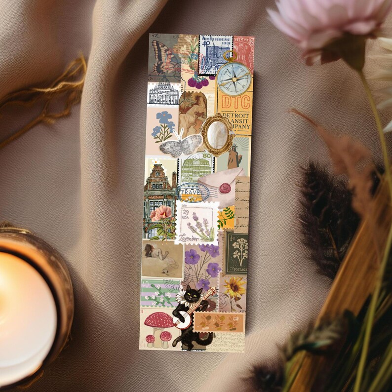 Vintage Collage Postage Stamp Bookmark/nature Inspired Gift for Book ...