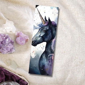 Dark Unicorn Watercolor Bookmark/Fantasy Page Marker/Bookish Gifts for Readers