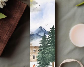 Winter Fox and Forest Watercolor Bookmark/Nature Inspired Gift for Book Lover, Woodland Page Marker/Landscape Bookish Gift for Readers